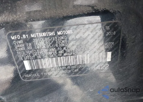 2018 Mitsubishi Mirage Es from USA, damaged, VIN ML32A3HJ5JH010565